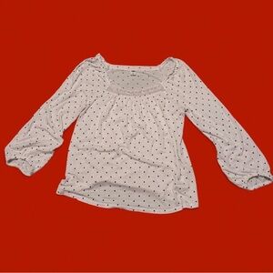 Old Navy White Peasant Blouse with Black Polka Dots